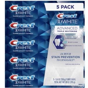 Crest 3D White Advance Whitening Flavoride Anticavity Toothpaste 5 Pack 5.6 Oz Net Wt 28 Oz