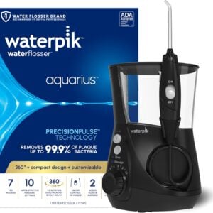 Waterpik Aquarius Water Flosser For Teeth Cleaning, Gums, Braces, Dental Care, Electric Power With 10 Settings, 7 Tips For Multiple Users And Needs, ADA Accepted, Black WP-662, Packaging May Vary