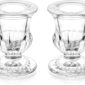 Romadedi Glass Taper Candle Holders - Clear Small Candlestick Holder Bulk, Thicker Glass Candle Sticks Set for Wedding Christmas Party Dining Table Table Centerpiece Decor, 2Pcs
