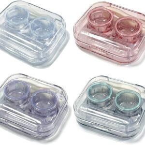 Contact Lens Case, Travel Size Flip Top Cute Contact Lenses Applicator Remover Tool Kit with Solution Bottle for Daily Outdoor (4 Pack)
