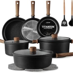 CAROTE Nonstick Pots and Pans, Induction Titanium Cookware Set 16pcs Kitchen Cooking Sets, Pot and Pan Non Stick w/Frying pan (PFOS, PFOA Free) Mothers Day