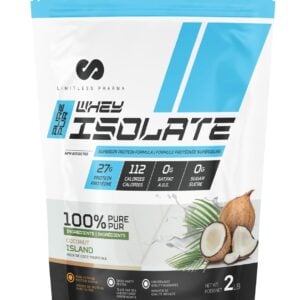 Limitless Pharma Pure Whey Isolate | High Protein Whey Isolate Protein Powder | 27g Protein, 6g BCAAs, Sugar Free, Gluten Free, Low Carb, Low Lactose | 30 Servings, 2LB (Coconut Island)