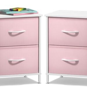 Sorbus Nightstand with 2 Drawers - Kids Bedside Furniture End Table Night Stand - Steel Frame, Wood Top & Easy Pull Fabric Bins - Dresser & Chest for Home, Bedroom Accessories, Office & Dorm (2 Pack)