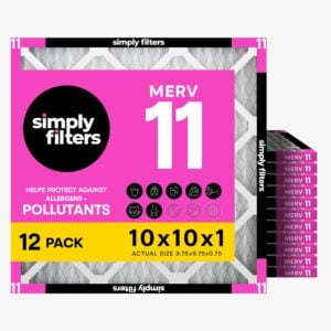 Simply 10x10x1 Air Filter, MERV 11, 12 Pack, For Home AC Furnace & HVAC (Actual Size: 9.75"x9.75"x0.75") DUST, Pet, & Allergy Control, 10x10x1