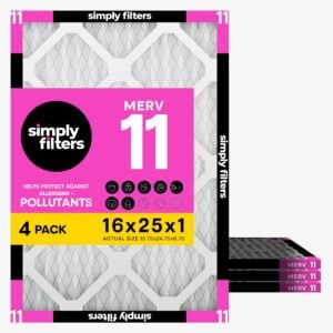 Simply 16x25x1 Air Filter, Merv 11, 4 Pack, For Home AC Furnace & HVAC (Actual Size: 15.75"x24.75"x0.75") DUST, Pet, & Allergy Control, 16x25x1