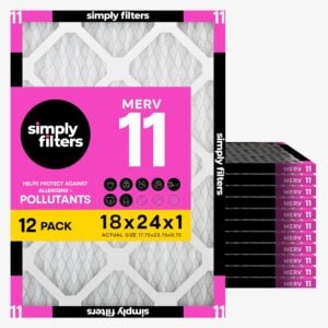Simply 18x24x1 Air Filter, MERV 11, 12 Pack, For Home AC Furnace & HVAC (Actual Size: 17.75"x23.75"x0.75") DUST, Pet, & Allergy Control, 18x24x1