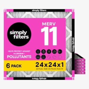 Simply 24x24x1 Air Filter, Merv 11, 6 Pack, For Home AC Furnace & HVAC (Actual Size: 23.75"x23.75"x0.75") DUST, Pet, & Allergy Control, 24x24x1