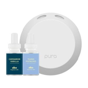 Pura Smart Home Fragrance Device Starter Set - Pura 4 - Scent Diffuser for Home - Includes Fragrance Aroma Diffuser - Square Box, Festival and Beach Vacay Scent Refills