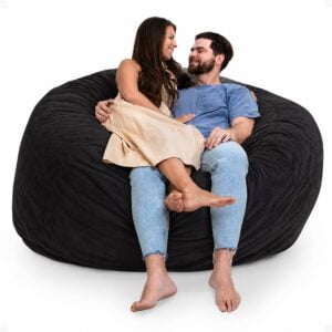 Ultimate Sack 6000 6-Foot Bean Bag Chair, Charcoal Fur Cover – Oversized Foam Lounger, Floor Seat, Small Sofa, or Couch Bed for Living Area, Gaming Room, or Reading Lounge