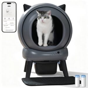 Petcharm Automatic Self Cleaning Litter Box for Multi-Cats, Smart Cat Litter Box with App Control, Health Monitoring, Odor Control, Quiet Motor, 60L Capacity for Cats 2.5-22 lbs, Anti-Pinch Safety