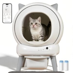 Petcharm Self Cleaning Litter Box for Multiple Cats, Automatic Cat Litter Box with APP Control, 9 Sensors Safety, Quiet < 30dB, 7.2L Waste Bin for Cats 2.5-18 lbs, Odor Control, Includes Trash Bags