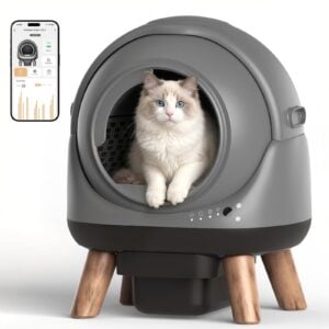 Petcharm Self Cleaning Litter Box for Multiple Cats, Automatic Litter Box with APP Control, 9-Sensor Safety Protection, 55L Interior & 8L Waste Bin, Quiet <30dB, Odor Control