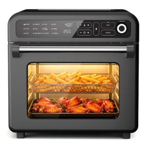Electactic 18QT Air Fryer Toaster Oven Combo,12-in-1 Large Convection Airfryer Oven with 60-Minute Timer,70–450℉ Temperature Control,Roast & Broil, Fits 8-10″ Pizza(Black), Stainless Steel Black, 18QT