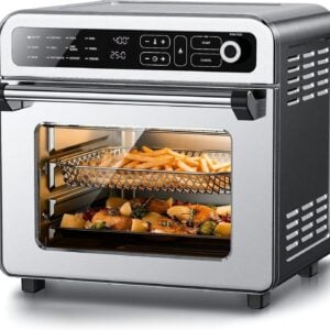 Electactic 18QT Air Fryer Toaster Oven Combo,12-in-1 Large Convection Airfryer Oven with 60-Minute Timer,70–450℉ Temperature Control,Roast & Broil, Fits 8-10″ Pizza(Silver), Stainless Steel Silver, 18QT