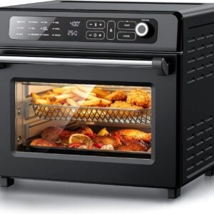 Electactic 25QT Air Fryer Toaster Oven Combo,12-in-1 Large Convection Airfryer Oven with 60-Minute Timer,70–450℉ Temperature Control,Roast & Broil, Fits 8-10″ Pizza(Black), Stainless Steel Black, 25QT
