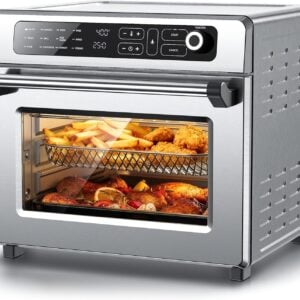 Electactic 25QT Air Fryer Toaster Oven Combo,12-in-1 Large Convection Airfryer Oven with 60-Minute Timer,70–450℉ Temperature Control,Roast & Broil, Fits 8-10″ Pizza(Silver), Stainless Steel Silver, 25QT