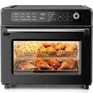 Kismile 25QT Air Fryer Toaster Oven Combo, 12-in-1, Stainless Steel, Black