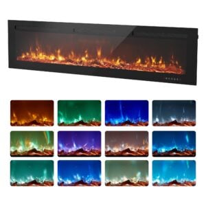 EUHOMY 72 Inch Electric Fireplace Wall Recessed and Wall Mounted with Adjustable Flame Color, Fireplace Heater with Remote Control, Linear Fireplace with Timer, Touch Screen, Log & Crystal, 750/1500W, 72 Inch