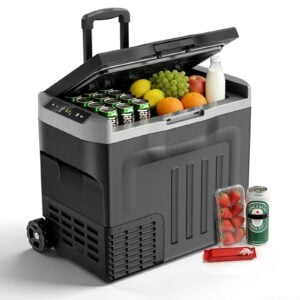 Electactic 12V Car Refrigerator, 42 Quart (40L), Black | Electric Cooler for Car, Dual-Voltage 12V/24V DC, -4°F to 68°F, With Wheels, Truck, RV, Camping, Home, Road Trips, Black, 42 Quarts