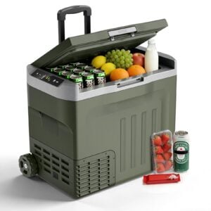 Electactic 12V Car Refrigerator, 42 Quart (40L), Green | Electric Cooler for Car, Dual-Voltage 12V/24V DC, -4°F to 68°F, With Wheels, Truck, RV, Camping, Home, Road Trips, Green, 42 Quarts