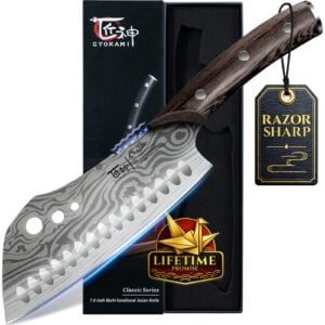 SYOKAMI Cleaver Chef Knife with Herb Stripper, 7" Asian Kitchen Knife
