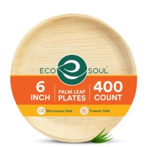 ECO SOUL 6 Inch Disposable Bamboo Plates, (400 Pack, Round)
