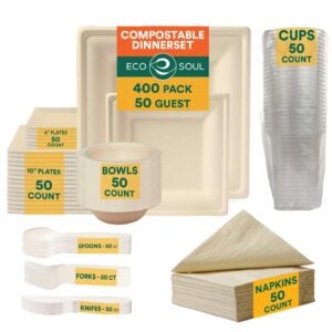 ECO SOUL Compostable Dinnerware Set (400 Pieces, Square)