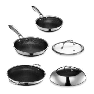 HexClad Hybrid Nonstick 5-Piece Cookware Set, 7", 10", and 14" Pans with Lids, Stay-Cool Handles, Dishwasher and Oven-Safe, Induction Ready, Compatible with All Cooktops