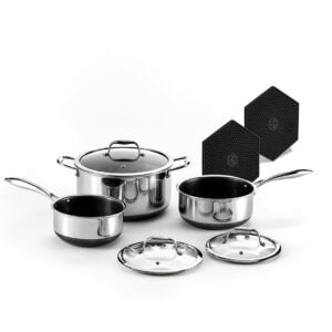 HexClad Hybrid Nonstick 6 Pc Pot Set & Trivets, 2, 3, and 8-Qt Pots & Lids