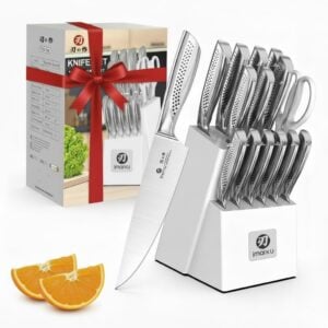 imarku 15-Piece Knife Set with Block, Perfect for Home Cooks & Chefs, White