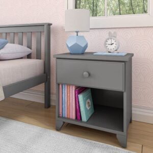 Max & Lily Classic Wood Nightstand with 1 Drawer, Grey | Low VOC Finishes, Space to Store, Quick Setup, Solid Wood, Grey, Drawer