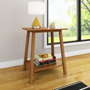 Max & Lily Mid-Century Modern Nightstand with Shelf, Pecan | Low VOC Finishes, Easy Assembly, Nightstand with Shelf, Pecan
