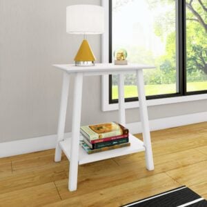 Max & Lily Mid-Century Modern Nightstand with Shelf, White | Low VOC Finishes, Easy Assembly, Nightstand with Shelf, White