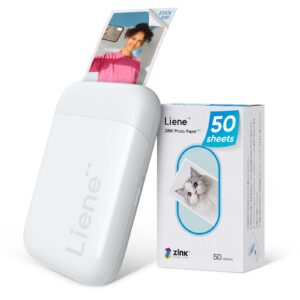 Liene Pearl K100 2x3” Photo Printer, Mini Instant Portable Color Picture Printer Bundle 50 Zink Adhesive Paper, Bluetooth 5.2 Compatible w/iOS & Android Small Phone Sticker for iPhone Smartphone White