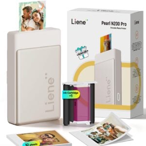 Liene Pearl N200 Pro Portable Photo Printer, Instant Mini Picture Printer for iPhone Smartphone, Thermal Dye Sublimation, Bluetooth Sticker Printer 10 Sheets 2x3 Adhesive Paper & 1 Cartridge, Gold