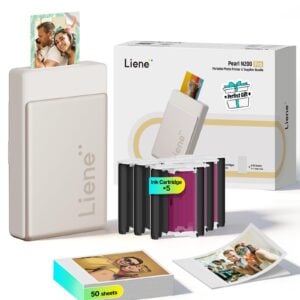Liene Pearl N200 Pro Portable Photo Printer, Instant Mini Picture Printer for iPhone Smartphone, Thermal Dye Sublimation, Bluetooth Sticker Printer 50 Sheets 2x3 Adhesive Paper & 5 Cartridges, Gold
