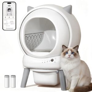 Self Cleaning Litter Box for Multiple Cats, Automatic Litter Box with APP Weight Monitoring, Dual Safety Protection, Odor-Control Includes Trash Bags and Mat