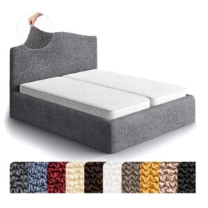 PAULATO BY GA.I.CO. Stretch Headboard and Frame Slipcover – Soft Bi-Elastic 1-Piece Bedframe Cover – Furniture Protector Machine Washable – Dark Grey (Full/Queen 55"-71" Wide)