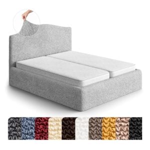 PAULATO BY GA.I.CO. Stretch Headboard and Frame Slipcover – Soft Bi-Elastic 1-Piece Bedframe Cover – Furniture Protector Machine Washable – Light Grey (Full/Queen 55"-71" Wide)