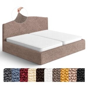 PAULATO BY GA.I.CO. Stretch Headboard and Frame Slipcover – Soft Bi-Elastic 1-Piece Bedframe Cover – Furniture Protector Machine Washable – Soft Taupe (King 75"-83" Wide)