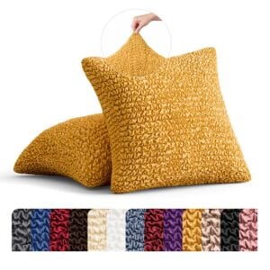PAULATO BY GA.I.CO. Stretch Throw Pillow Cover Pack of 2 – Bi-Elastic Decorative Pillow Slipcover with Zipper – Furniture Protector Machine Washable – Mango (18"x18")