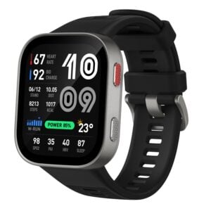 Amazfit Bip Max Smart Watch, 2.07" AMOLED Display, GPS, iOS/Android | 50mm, 20-Day Battery, Water-Resistant, 4GB Storage, Offline Maps, Fitness Tracker, Hybrid Training, 150+ Sports, HYROX Mode, Silver (Black Band), Bip Max