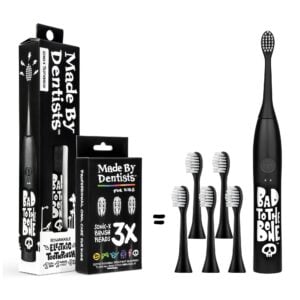 Made by Dentists Sonic X Electric Toothbrush – Rechargeable Kids Sonic Toothbrush, 8X Plaque Removal, 2 Speed Modes, 2-Minute Timer 6 Brush Heads Included, Tweens Ages 7+, Bad to The Bone Edition