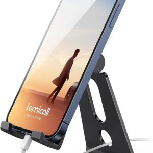 Lamicall Adjustable Cell Phone Stand, Desk Phone Holder, Cradle, Dock, Compatible with iPhone 17 16 15 14 Air Plus Pro Pro Max 13 12 X XS, 4-8" Phones, Office Accessories Gifts, All Smartphone, Black