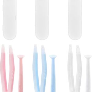 BlingKingdom 3 PCS Contact Lens Applicator Kit, Portable Contact Lens Remover and Inserter Tool with Tweezers Suction Stick Storage Case (Pink, White, Blue)