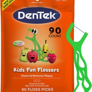 DenTek Fun Flossers – Kids Floss Picks with Wild Fruit Flavor, 90 Count