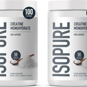 Isopure 100% Pure Creatine Monohydrate Powder,Sugar Free,Unflavored,5g Creatine Monohydrate Per Serving,1.1 Lbs,100 Servings (Packaging May Vary),(Pack of 2)