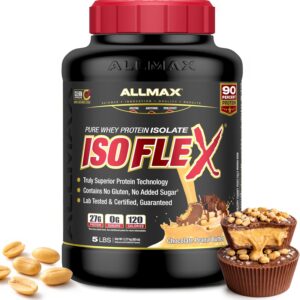 ALLMAX ISOFLEX Pure Whey Isolate Protein Powder - Gluten Free, Low Lactose, Sugar-Free - High-Protein, Clean, Keto-Friendly, Pre Post Workout Supplement, Women and Men | Chocolate Peanut Butter, 5lb