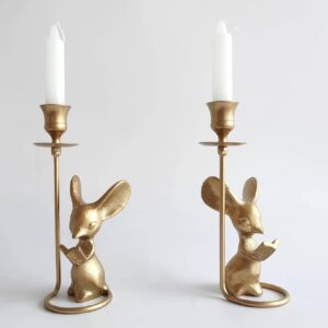 Mouse Reading Taper Candle Holders, Creative Animal Candlestick Holders, Centerpiece Table Decorative Candlelight, Dinner Metal Candle Stand, Home Decor…