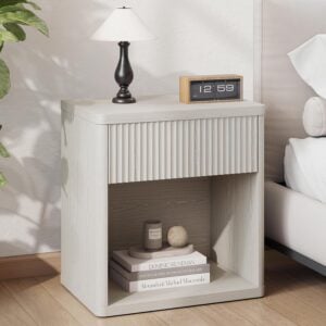LubanNese Fluted Nightstand with Drawer, Modern Night Stand, Bed Side Table with Storage, End Table Large Wide Bedside Stand, Mid Century Night Stands for Bedroom Living Room, Oatmeal Ash